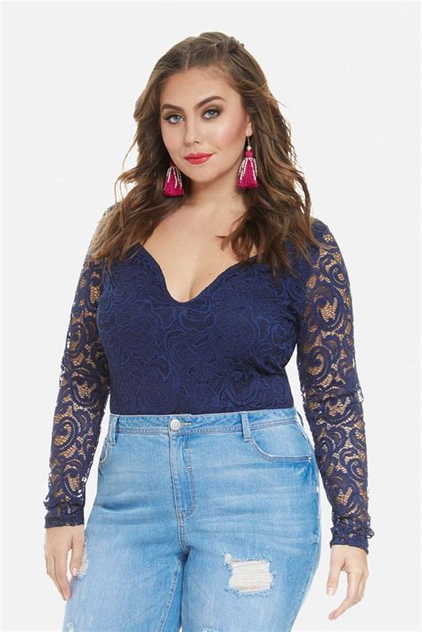 Plus Size Lena Lace Bodysuit Lace Bodysuit Long Sleeve Fashion To