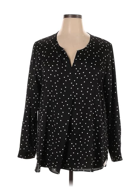 Vince Camuto 100 Polyester Polka Dots Black Long Sleeve Blouse Size Xl