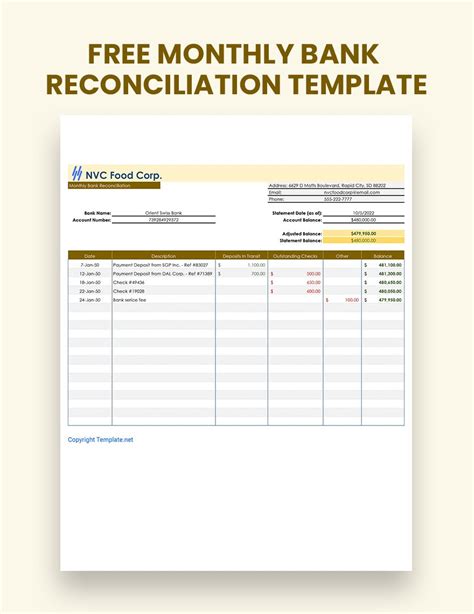 Free Monthly Bank Reconciliation Template Google Docs Google Sheets