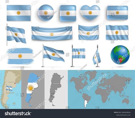 Argentina Flags Of Various Shapes And Geographic Royalty Free Stock Vector 2085818836