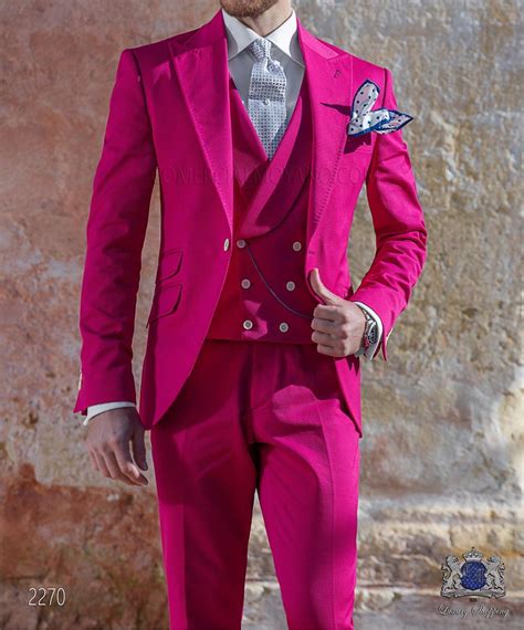 Fashion Hot Pink Suit Men Wedding Tuxedos Handsome Groom Tuxedos