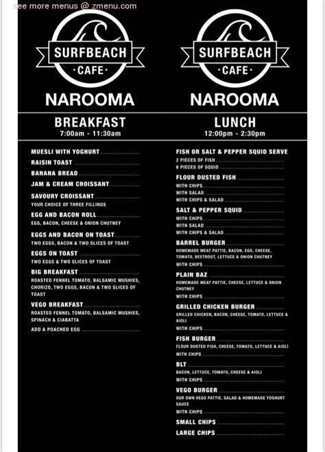 Online Menu Of Surfbeach Cafe Narooma Restaurant Narooma New South