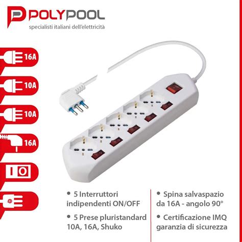 Polypool Ciabatta Elettrica Multipresa 5 Posti Con Interruttori Singoli