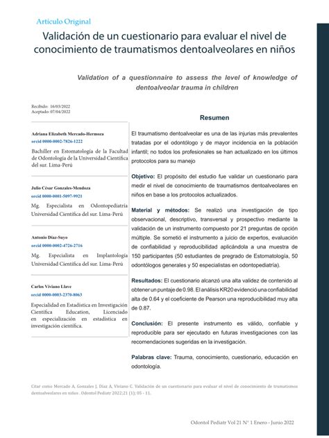 Pdf Validación De Un Cuestionario Para Evaluar El Nivel De