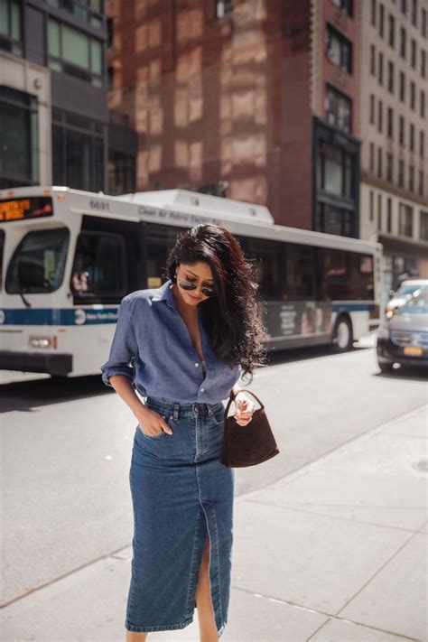 Denim Midi Skirt Demin Skirt Outfit Denim Street Style Casual Skirt