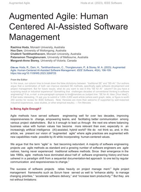 Pdf Augmented Agile Human Centered Ai Assisted Software Management