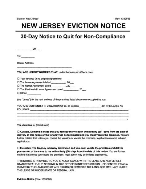 Free New Jersey Eviction Notice Form Pdf Word Templates