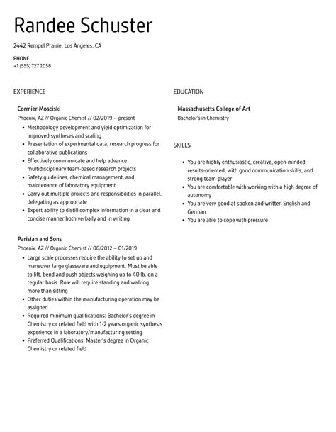 Organic Chemist Resume Samples Velvet Jobs