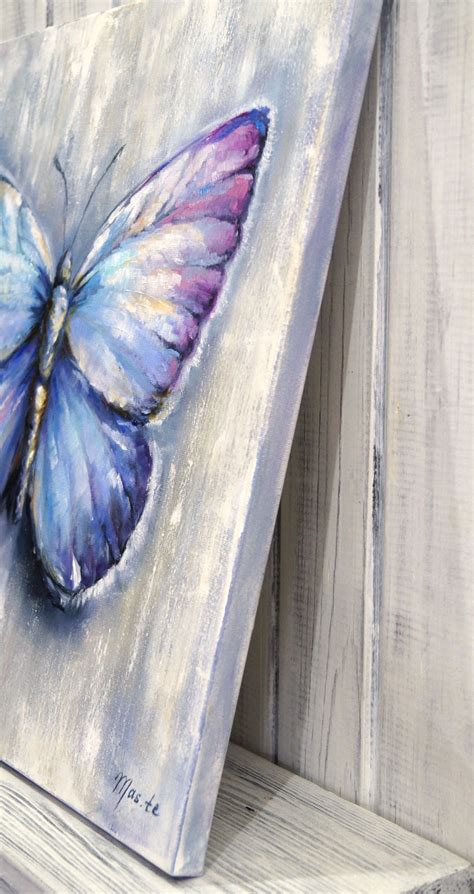 Peinture De Papillon Bleue Peinture D Huile Originale Sur Etsy