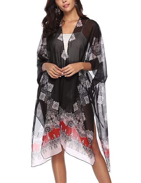 Chunoy Women S Summer Chiffon Floral Print Sheer Loose Kimono Cardigan