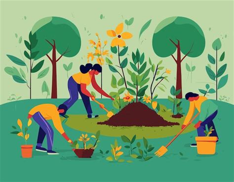 Pessoas Plantando árvores E Flores Para O Dia Mundial Do Meio Ambiente