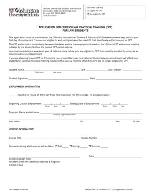 Fillable Online Law Wustl Application Form For Less Than Full Time