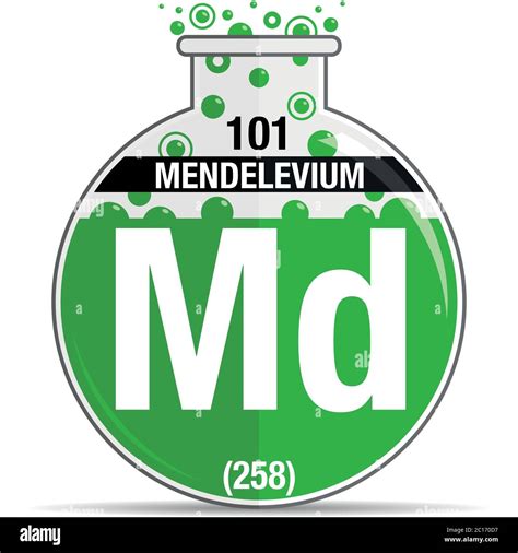 Mendelevium Symbol On Chemical Round Flask Element Number Of The