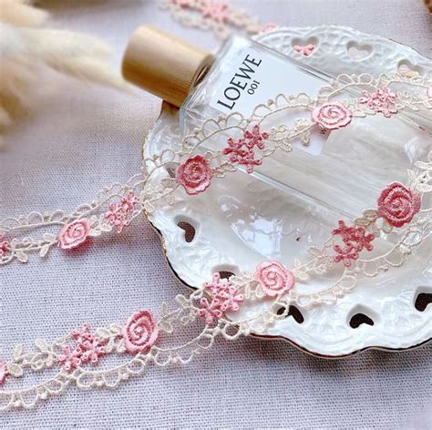 Accesorios De Costura De Ropa Diy Adorno De Encaje Rosa Y Beige Flor De