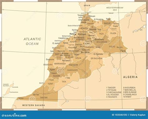 Mapa De Marruecos Ejemplo Detallado Del Vector Del Vintage Stock De