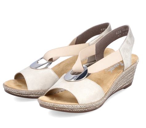 Rieker 624h6 60 Alula Beige Metallic Low Wedge Elasticated Sandals