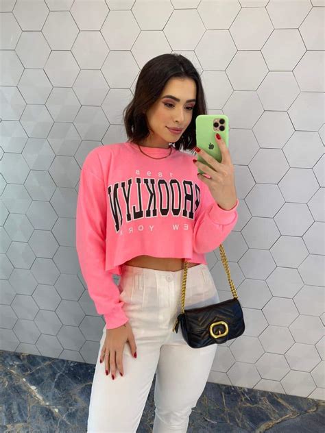 Cropped Feminino Manga Longa Moletom Fernanda Ramos Store