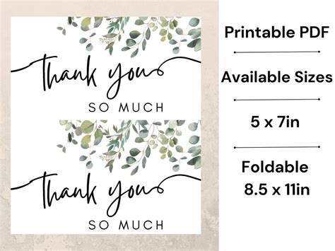 Thank You Card Printable Thank You Card Greenery Thank You Greenery