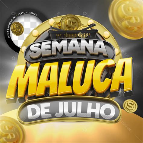 Semana Maluca De Julho Selo 3D Preto Para Composição PSD download