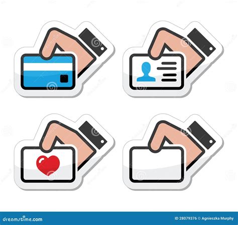 Hand Holding Credit Card, Business Card Icons Set Stock Illustration ...