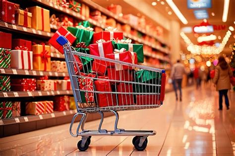 Premium Photo Shopping Cart Full Of Christmas Presents In Mall