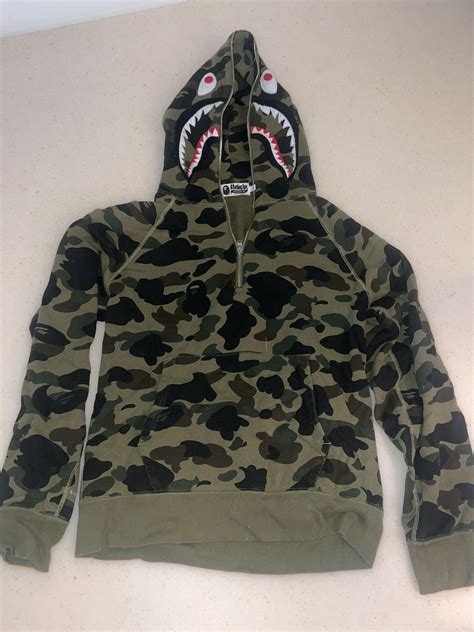 Bape 1st Camo Ponr Shark Half Zip Hoodie Grailed