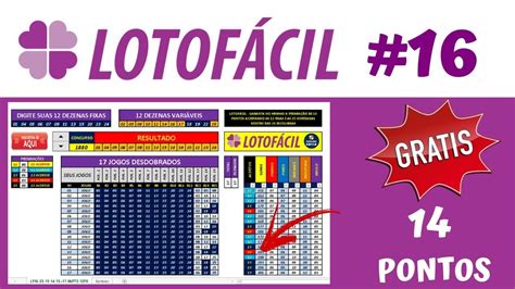 16 LOTOFÁCIL PLANILHA LOTOFÁCIL 24 DEZENAS GRÁTIS 14 PONTOS EM