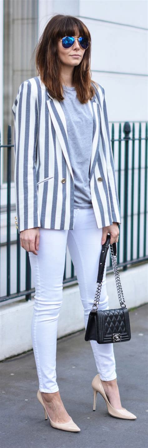 Striped Blazer Outfit Idea Striped Blazer Outfit Fashion Striped Blazer