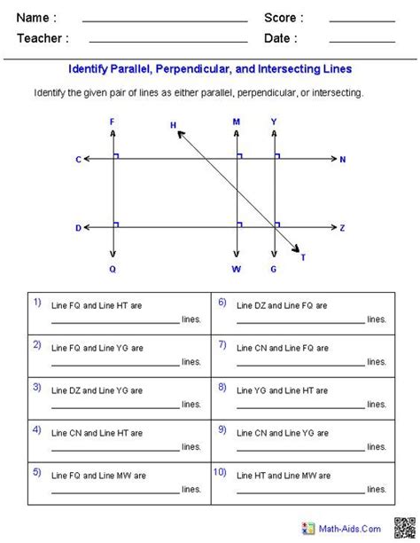 Parallel Intersecting And Perpendicular Lines Worksheet