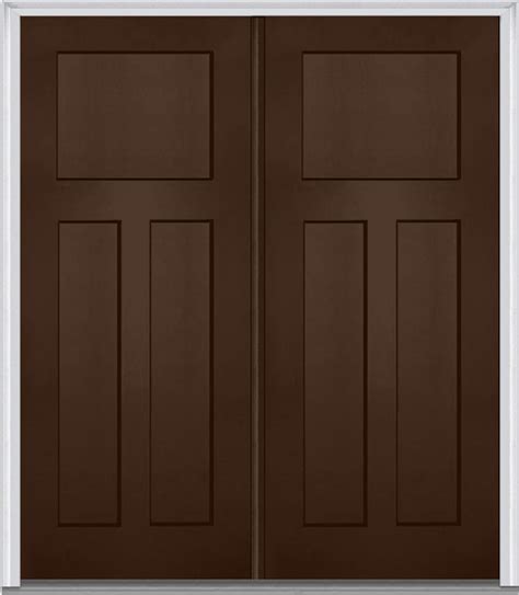 3 Panel Shaker Fiberglass Mahogany Double Door Front Doors By