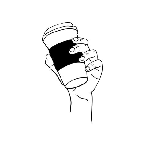 Premium Vector Hand Holding A Cup Of Coffee Icon Hand Drawn Line Art Of Hand Holding A Cup Of