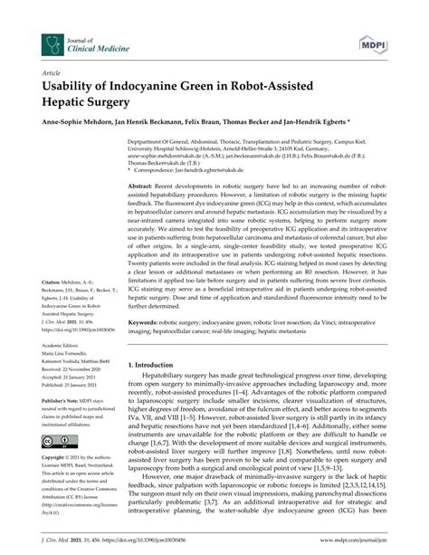 Pdf Usability Of Indocyanine Green In Robot Assisted Hepatic Surgery