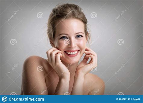 Close Up Beauty Portrait Of Gorgeous Woman Wearing Perfect Makeup While