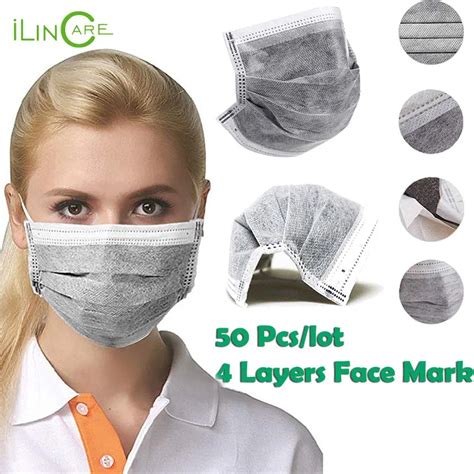 Pcs Layer Filter Non Woven Black Activated Carbon Disposable Face