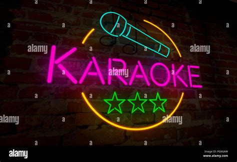 Karaoke Club Neon Lamp On Bricks Wall Retro Light Lettering Sign