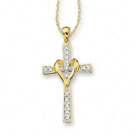 10k Gold Cross And Heart Pendant With Diamond Accents Gold Necklaces Necklaces Zales