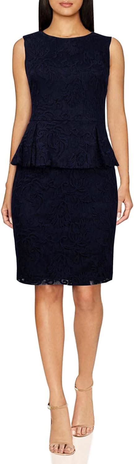 Adrianna Papell Womens Lace Peplum Cocktail Dress Navy 6