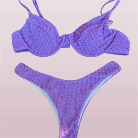 Purple Ribbed Bikini Set Adjustable Depop