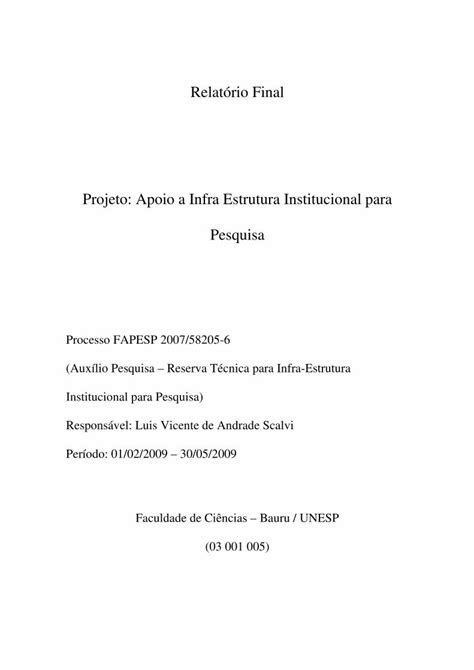 Pdf Relat Rio Final Projeto Apoio A Infra Estrutura Web Fc Unesp