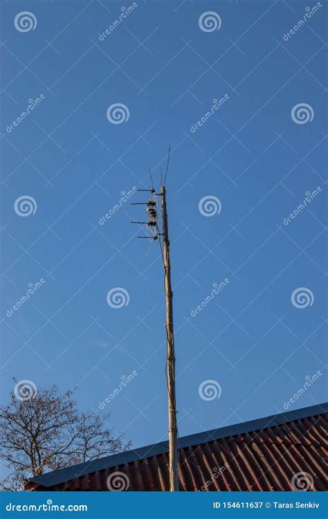 Anal Gico Da Antena No Mastro Para Receber Um Sinal De R Dio Imagem De Stock Imagem De
