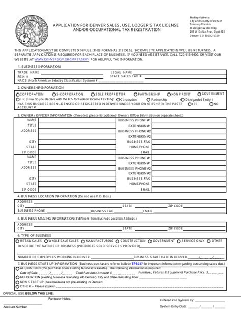 City And County Of Denver Colorado Application For Denver Sales Use Lodger S Tax License And