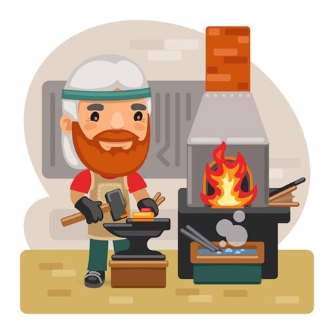 Premium Vector Cartoon Blacksmith With A Hammer