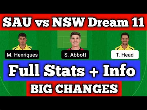 SAU Vs NSW Dream 11 NSW Vs SAU Dream 11 SAU Vs NSW Dream 11 Team