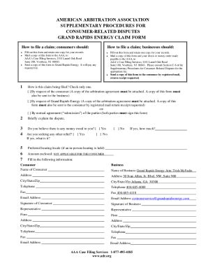 Fillable Online AAA Claim Form Grand Rapids Energy Fax Email Print