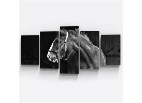 Conjunto 5 Quadros Decorativos Mosaico Caixa Alta Cavalo Equino Campo