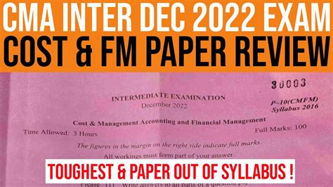 Cma Inter Cost Fm Paper Review For Dec Exams Tough Paper Out