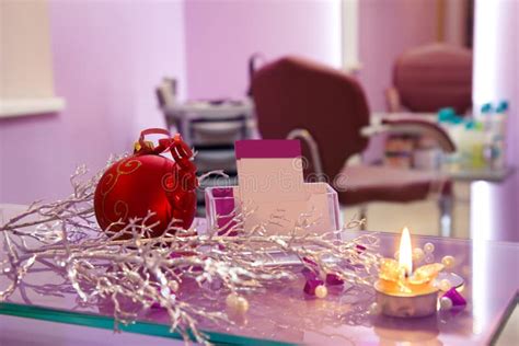 Hair Salon With Christmas Decoration And Cards Stock Photo Image Of