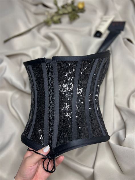 Black Corset Sequin Corset Sequined Corset Sequined Bustier Black