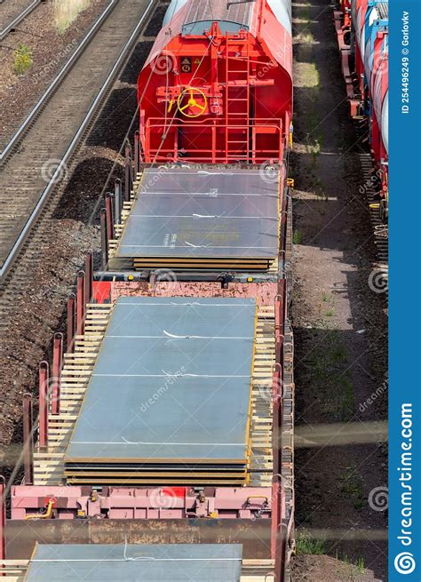 Heap Pile Heavy Raw Rusted Steel Iron Sheet Plates Loaded On Railroad