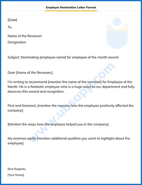 Employee Nomination Letter Format Sample Example And Write A